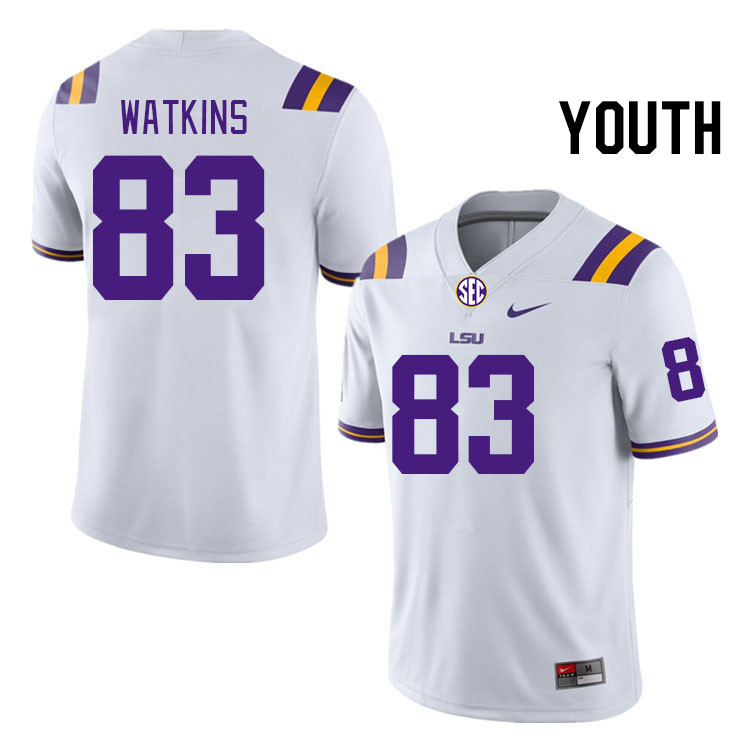 Youth #83 Jelani Watkins LSU Tigers College Football Jerseys Stitched-White